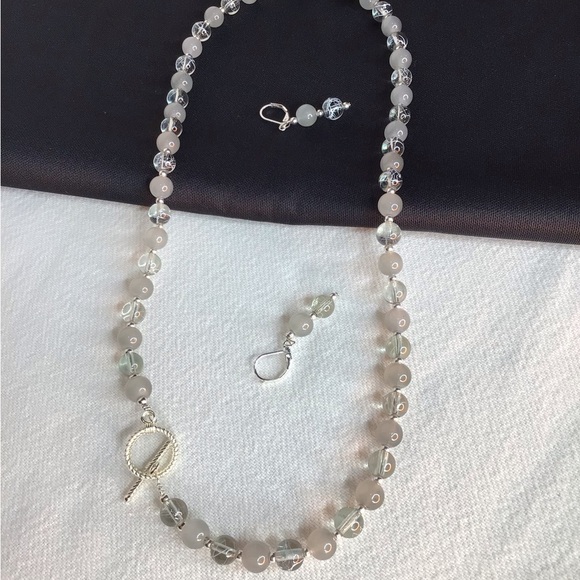 Silver and Smokey Crystal Necklace and Earring Set - Picture 6 of 8